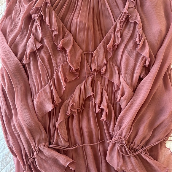 MANGO Boho Sheer Pink Ruffle Dress size 2/XS - Picture 4 of 9